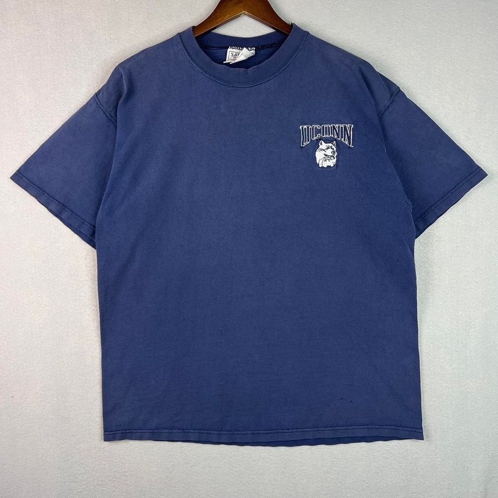 Vintage UConn Huskies Faded Blue Tee Shirt L